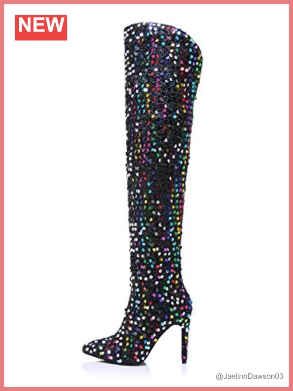 Women Pointed Toe Sequins Over the Knee Boots Stiletto Heels Glitter Thigh High